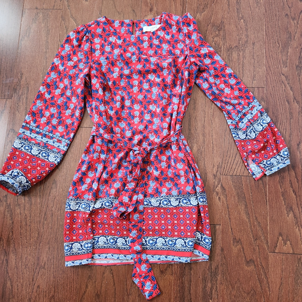 LOFT Red and Blue Floral Dress XXSP